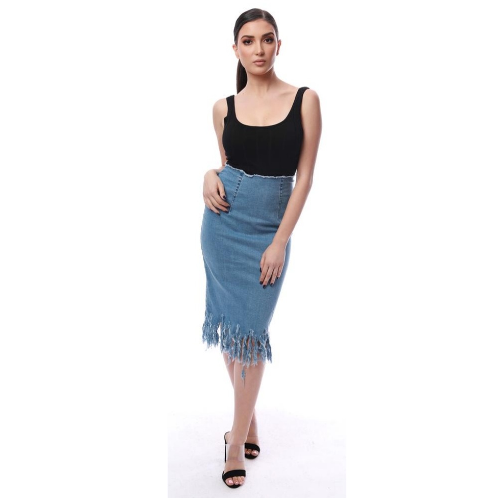 Fringe Denim Skirt